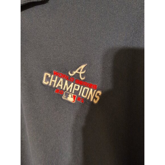 Antigua Shirt Men's XXL Navy Short Sleeve Polo Atlanta Braves 2021 WS Champs - Picture 3 of 8